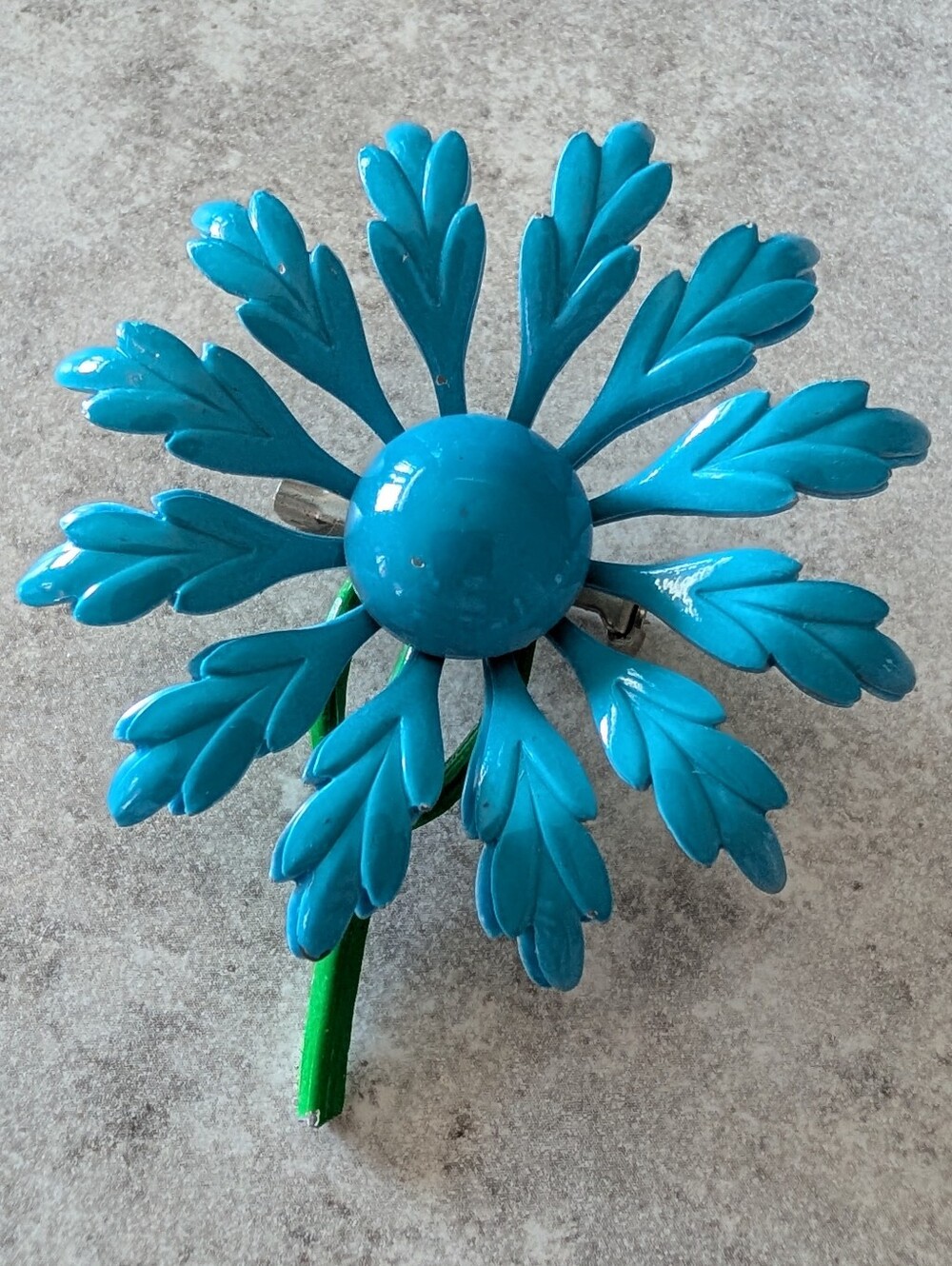 Vintage Flower Power Blue Enamel Daisy Brooch